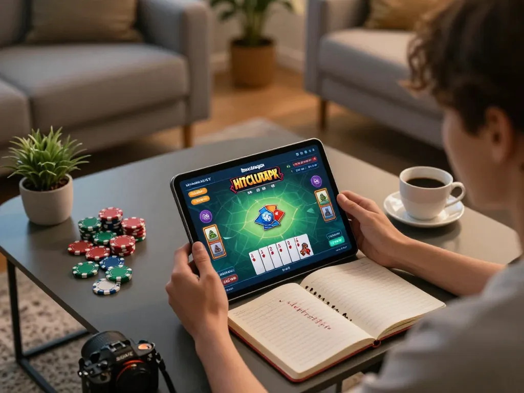 Engaging online gaming session with hitclubapk on tablet, showcasing strategic card play.