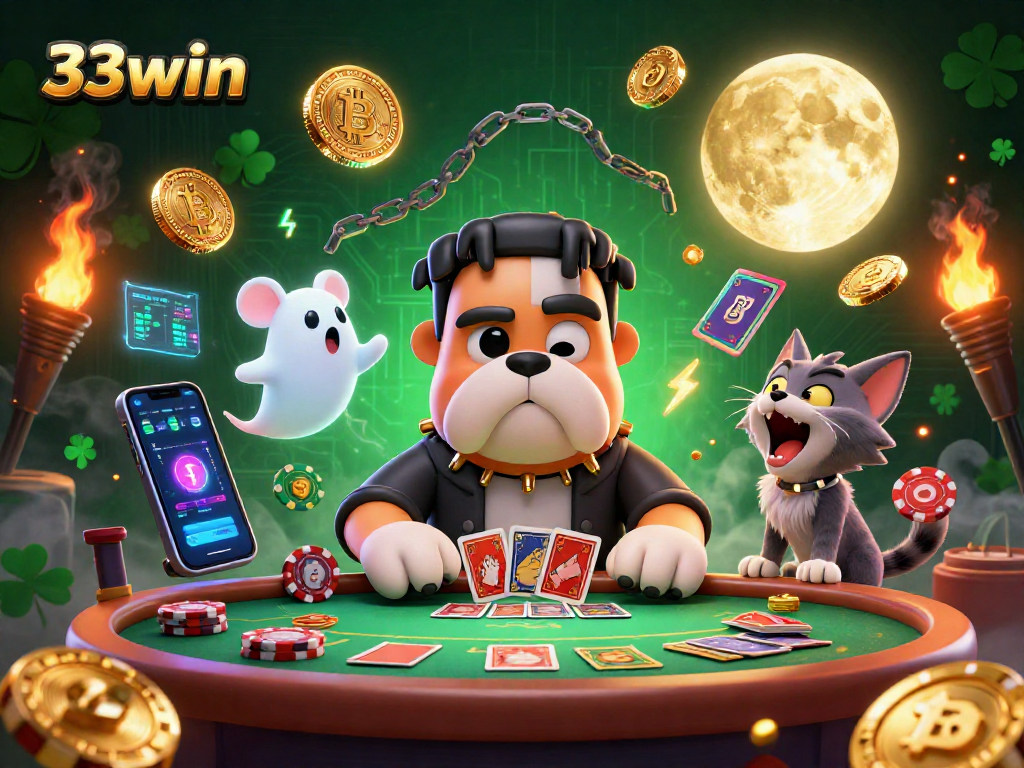 Experience thrilling gameplay with 33win at this dynamic casino scene featuring unique characters.