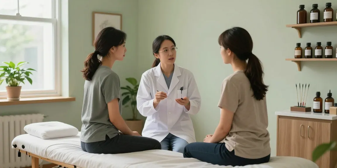 Consulting at 영통한의원, showcasing a serene treatment environment with herbal medicine.