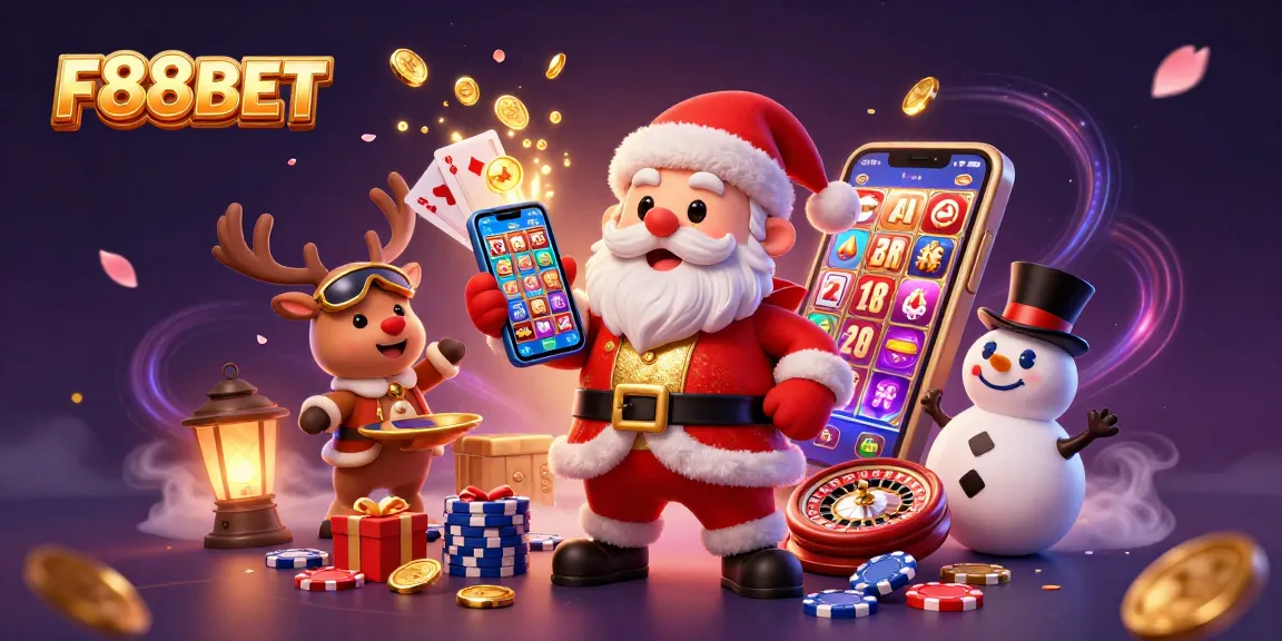 Experience the joy of winning at F88BET with festive characters and dynamic casino elements.