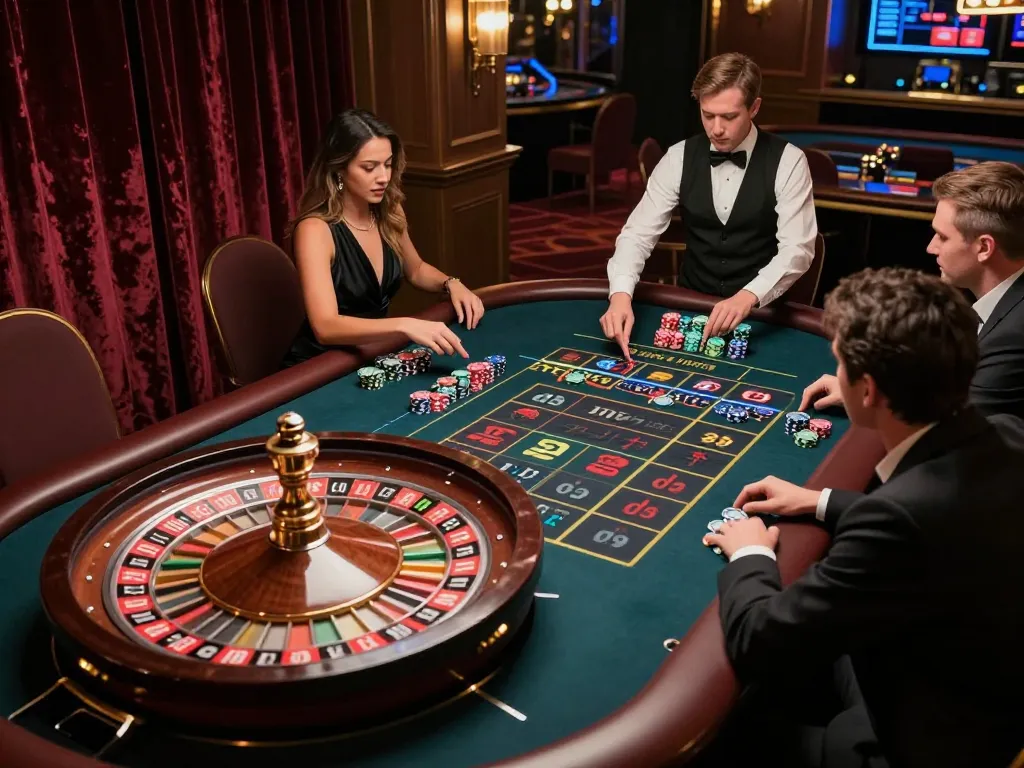 Players engaging in an exciting roulette game at VT88 casino, capturing the thrill of live gaming.