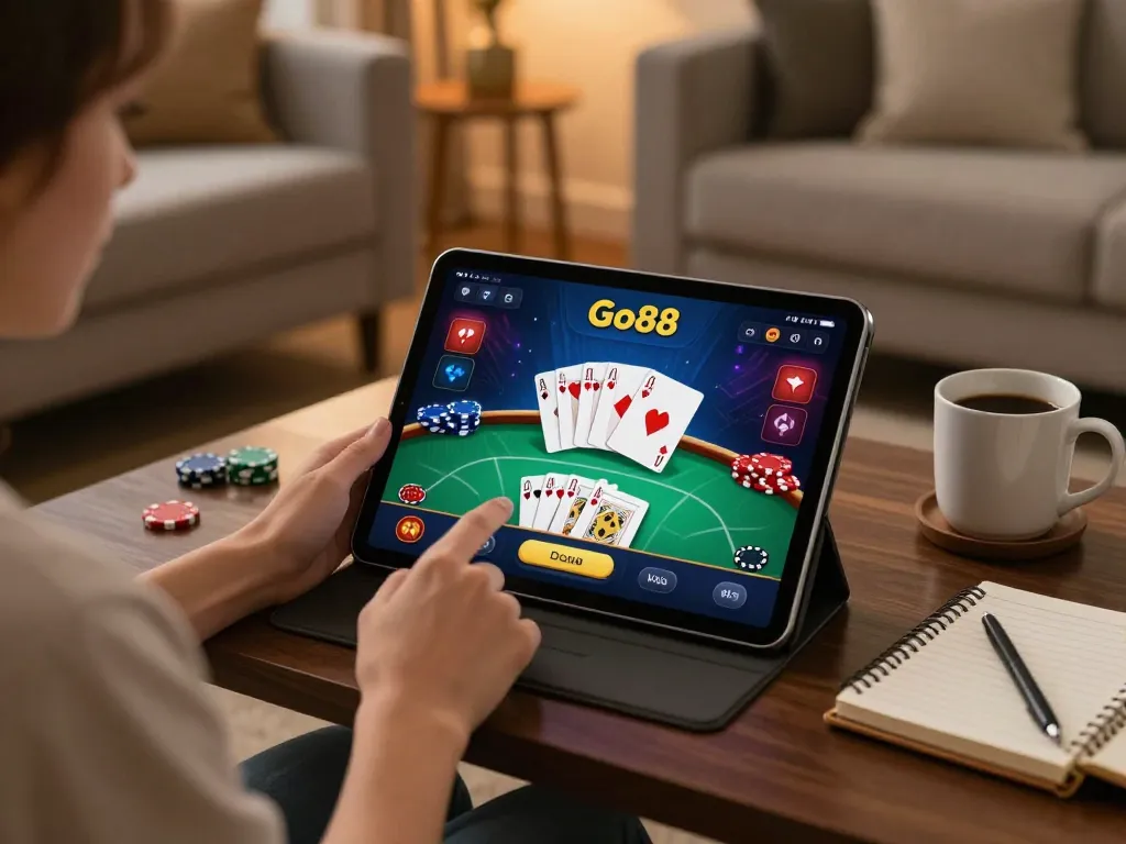 Tham gia trò chơi poker Go88 trực tuyến với không gian ấm cúng tại nhà và ghi chú chiến lược.