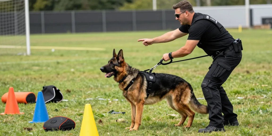 ROKOK88 harness training for K9s with a professional handler demonstrating functionality in a dynamic outdoor scene.