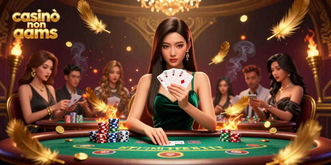 Partecipate a un emozionante gameplay nei casinò non AAMS con un bellissimo dealer asiatico a un tavolo da poker dinamico.