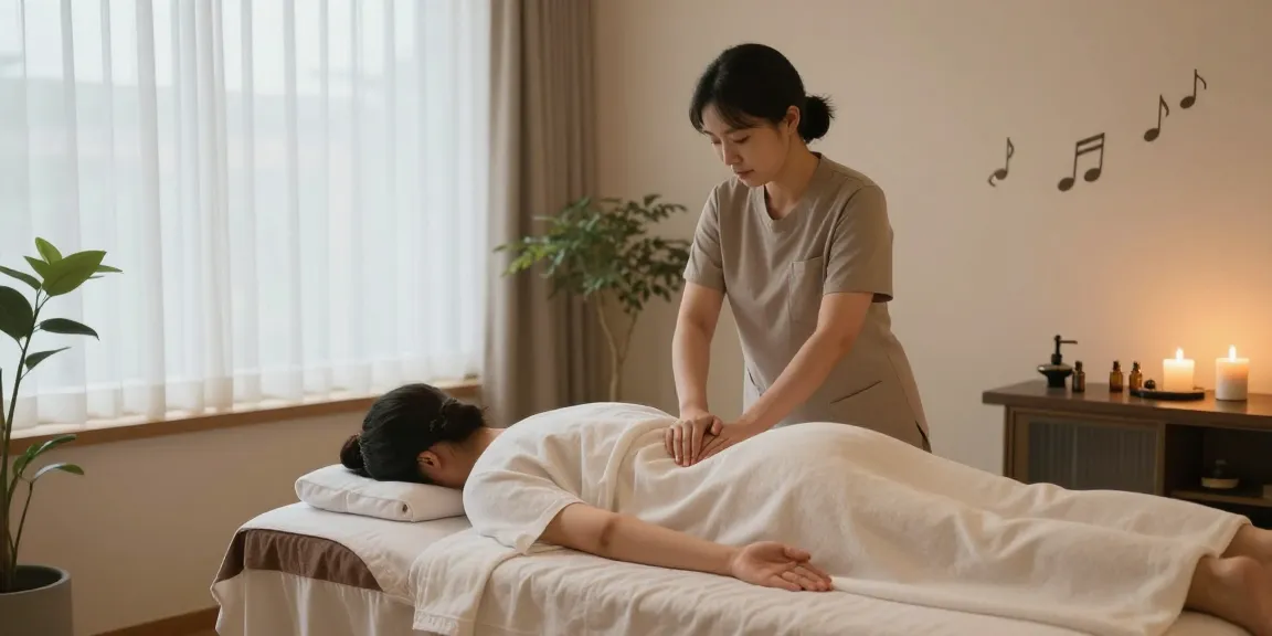 Relaxing 부산스웨디시 massage session in a softly lit spa room, featuring essential oils and tranquil decor.