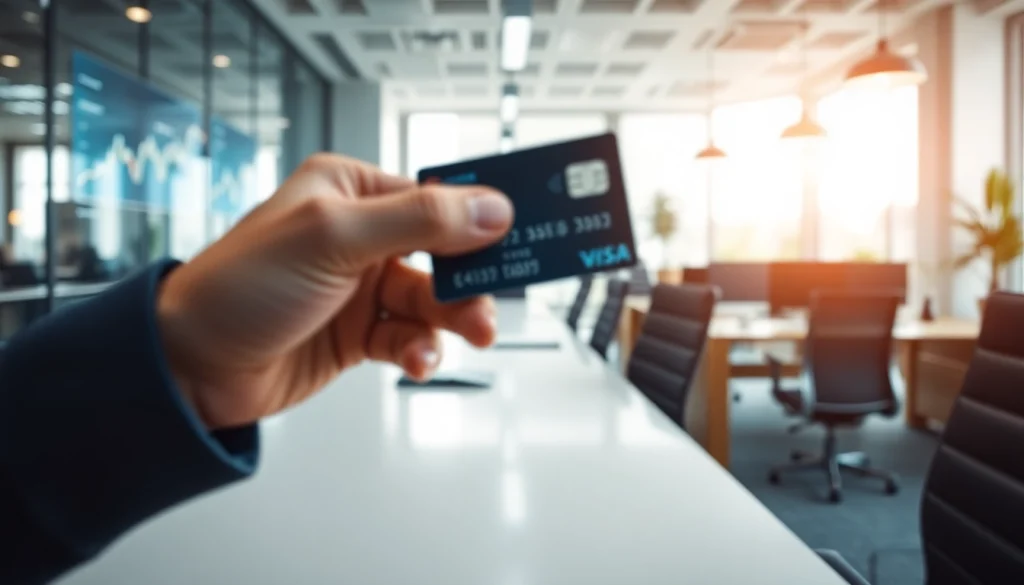 카드깡과 관련된 신용카드 거래의 중요성을 강조하는 고급스러운 사무실 환경.