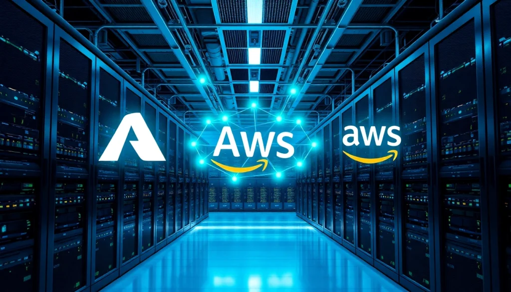 Visual representation of Azure & AWS Integration showcasing server connections in a modern data center