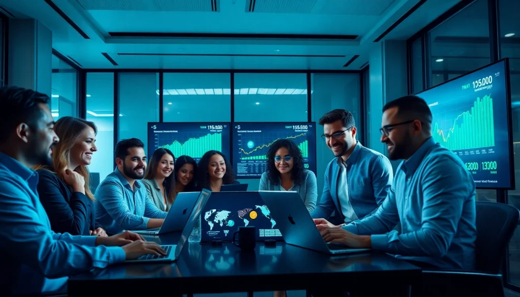 Professionals analyzing profits from the best cloud mining opportunities in a dynamic office environment.