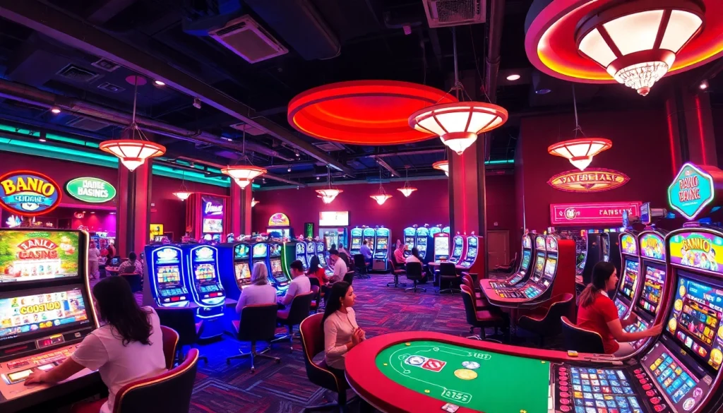 Explore cassino online moderno com luzes vibrantes, mesas de jogos e caça-níqueis emocionantes.