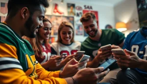 Exciting moments of online sports betting Alabama among friends in a vibrant living room.