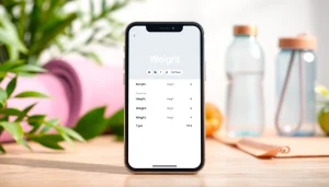 Calculate your ideal weight calculator using an interactive smartphone interface amidst a wellness setting.