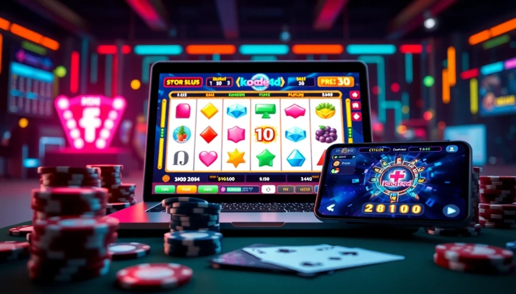 Kode4d slot game interface displayed on devices, showcasing vibrant colors and engaging gaming atmosphere.