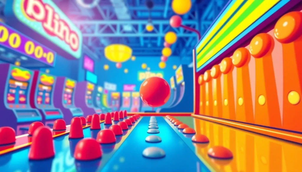 Main features dari demo plinko yang menarik dengan bola yang jatuh dan papan pegs.