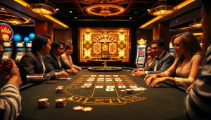 Players engaging in a high-stakes game at a blackjack table, highlighting https://jun88buzz.info/ and the luxury of casino life.