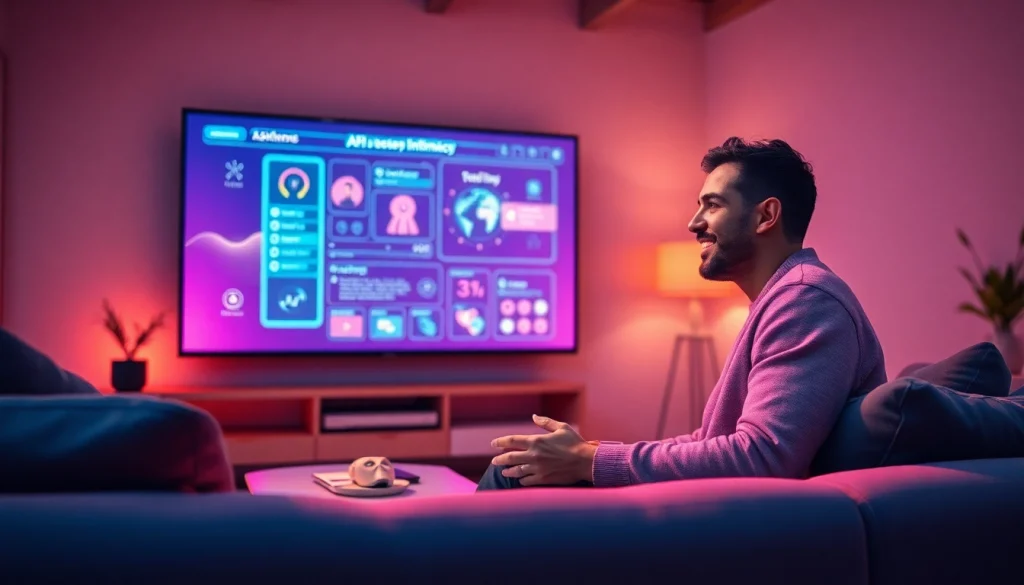 A modern living room showcasing AI interaction for personal intimacy, reflecting the theme of ai sex with engaging technology.