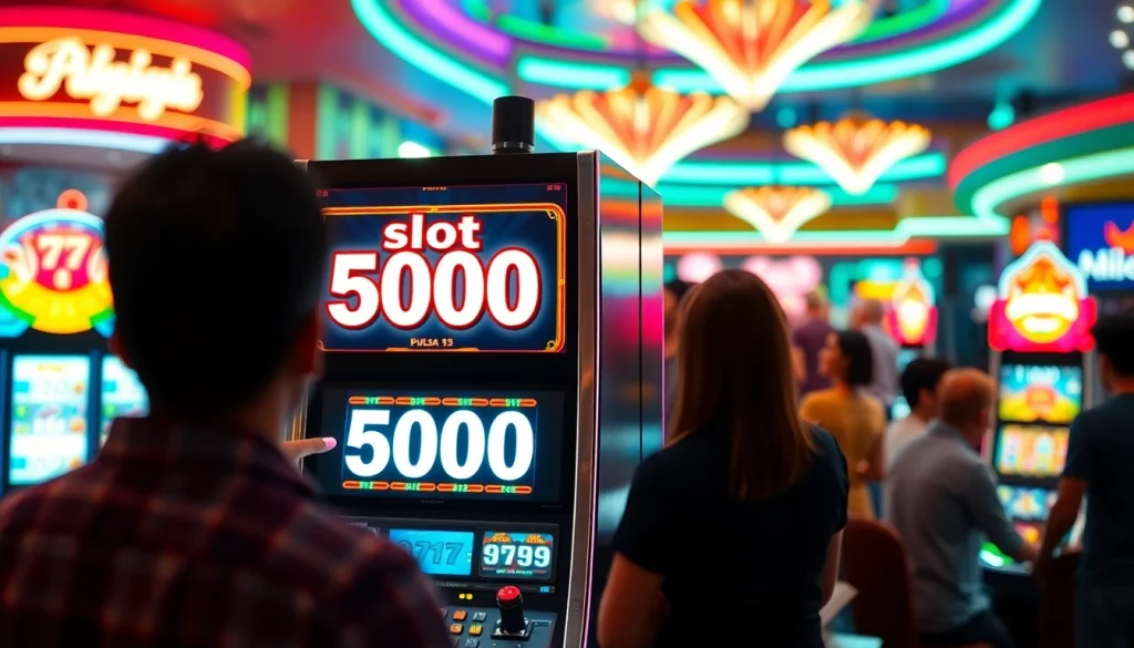 Menangkan permainan slot pulsa 5000 dengan mesin slot di kasino yang ramai.