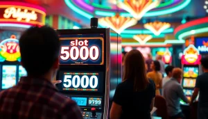 Menangkan permainan slot pulsa 5000 dengan mesin slot di kasino yang ramai.