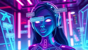Engaging NSFW character AI chatbot interacting in a futuristic digital setting