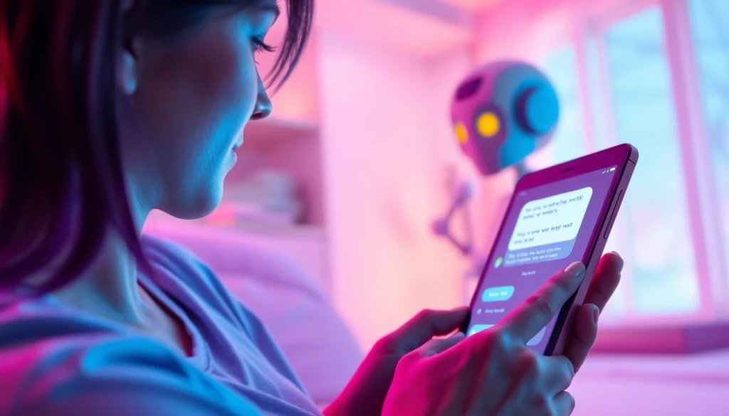 Engaging user interface showcasing nsfw chat ai on a modern device in an inviting setting.