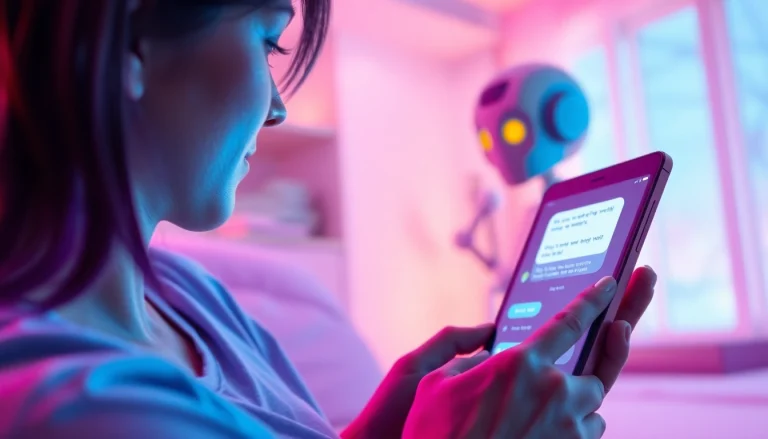 Engaging user interface showcasing nsfw chat ai on a modern device in an inviting setting.