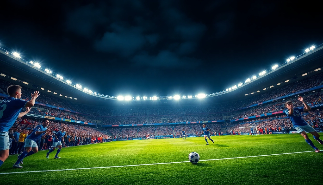 Experience intense moments of ผลบอลยูฟ่าแชมป์เปียนลีก in a vibrant soccer match atmosphere.