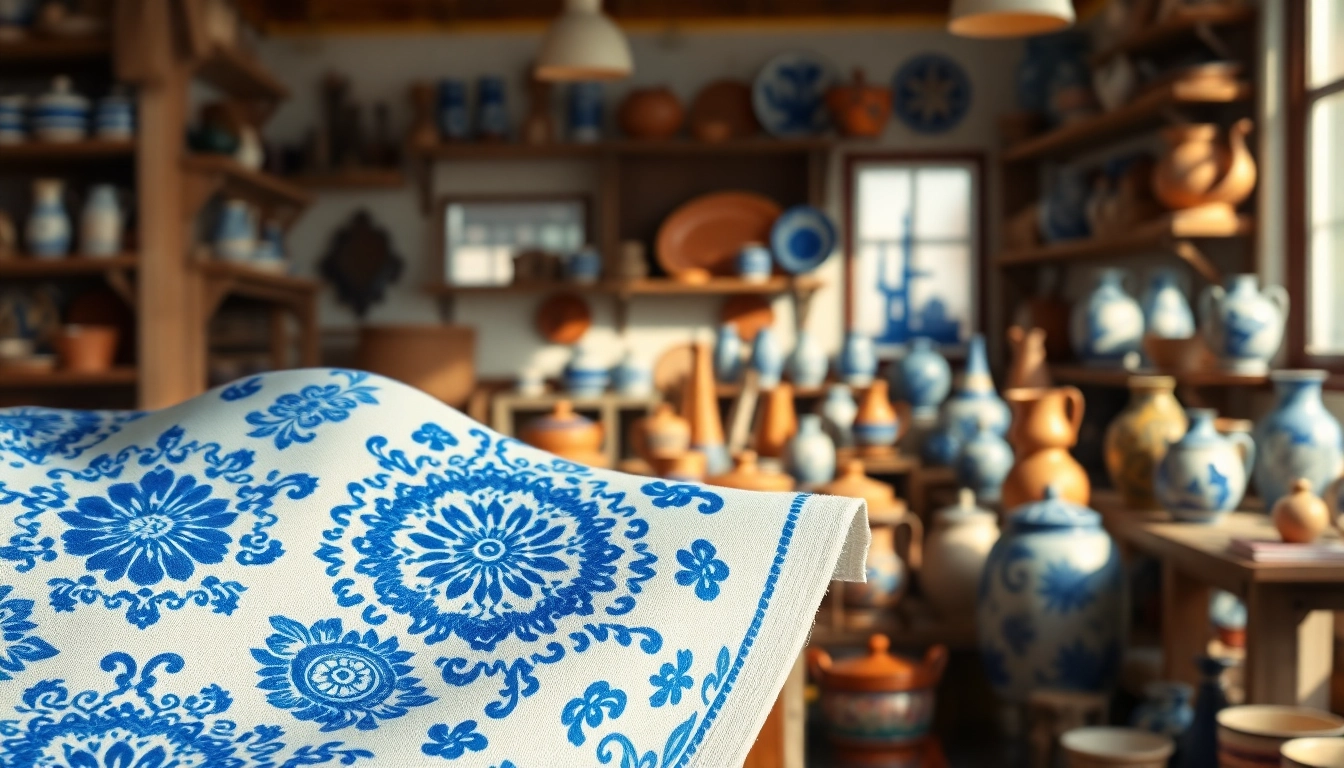 Delfts blauwe stof met prachtige details in een serene setting.