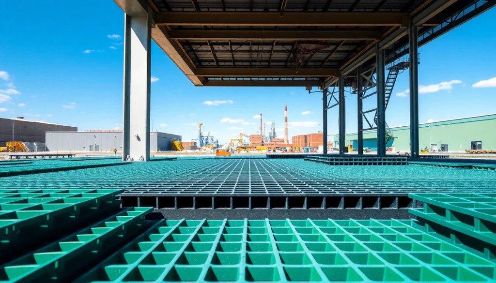 GRP Grating Supplier showcasing durable fiberglass grating in an industrial setting.