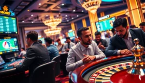 Sbobet sports betting interface showcasing vibrant casino elements and engaging players in action.