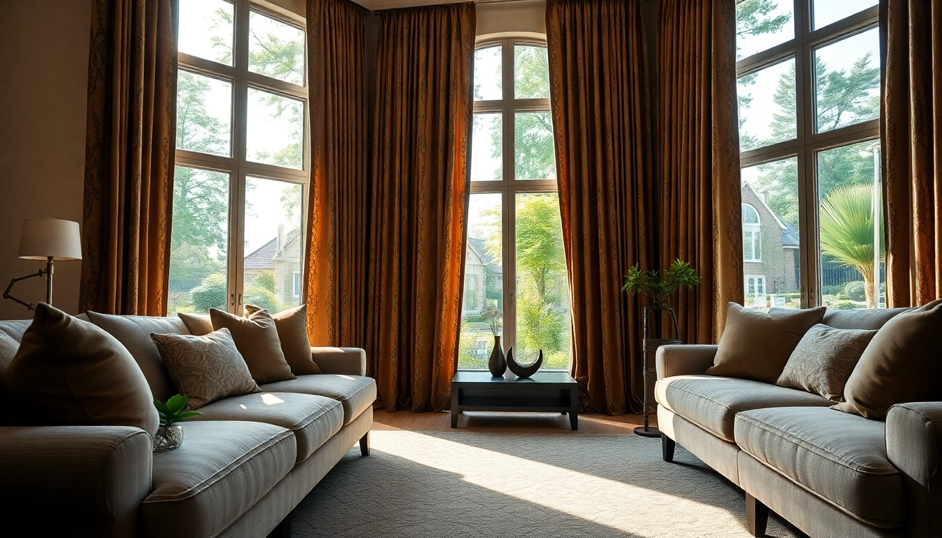 Verduisterende gordijnen in een stijlvolle woonkamer met een serene uitstraling.