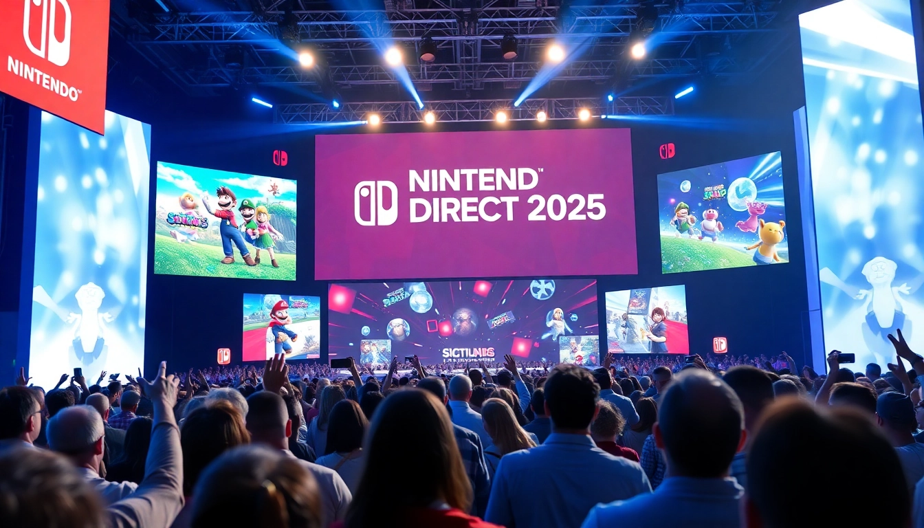 Watch the energetic audience react to Nintendo Direct 2025 announcements during a vibrant presentation.
