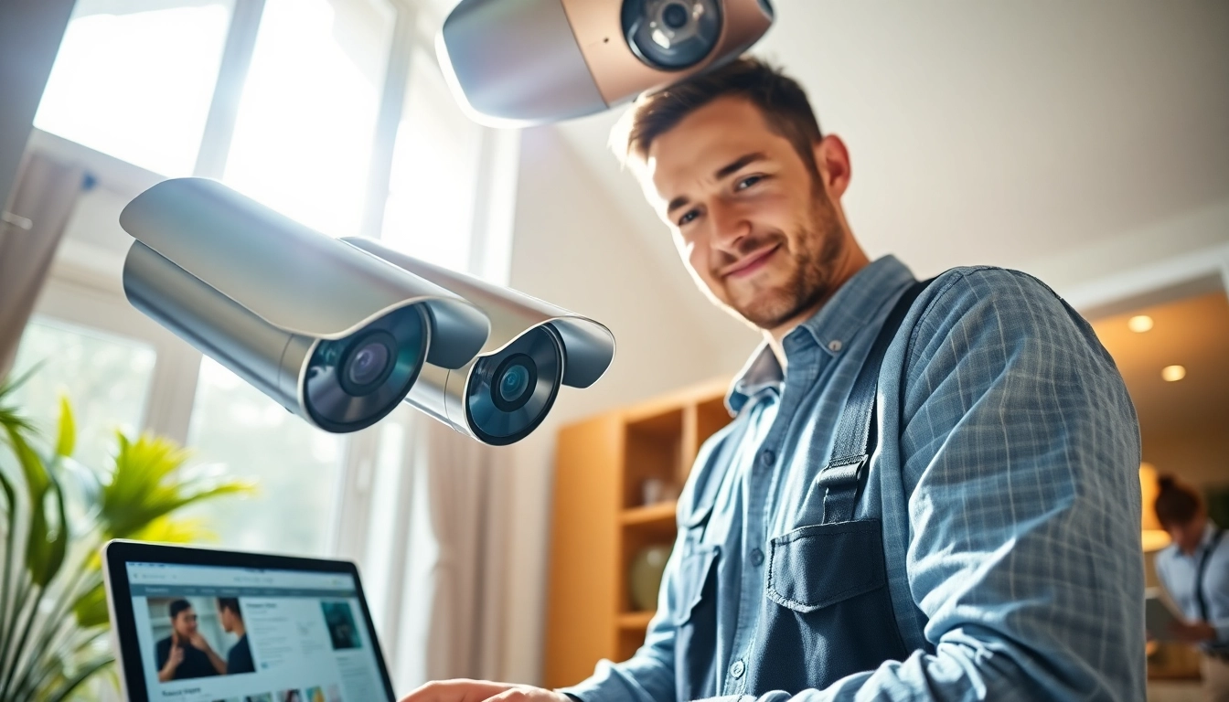 Cámaras de seguridad en Liberia mostradas durante una instalación profesional en un entorno doméstico.