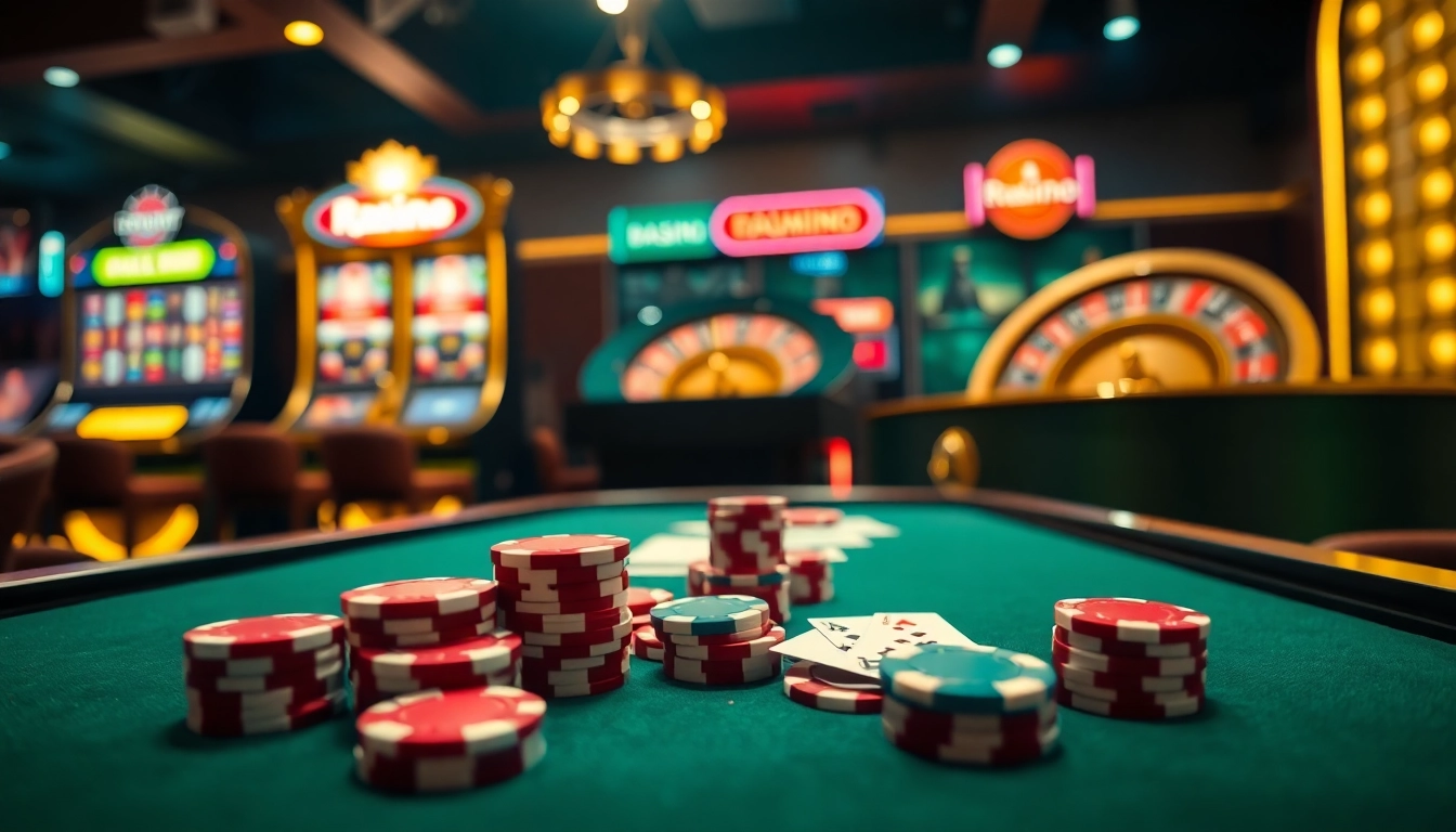 Découvrez l'excitation du casino en ligne français avec des jetons de poker vibrants et des éléments de jeu luxueux.