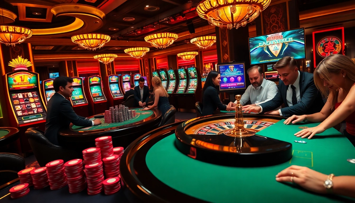 Jeu captivant dans un casino en ligne français avec poker, roulette et machines à sous vibrantes.