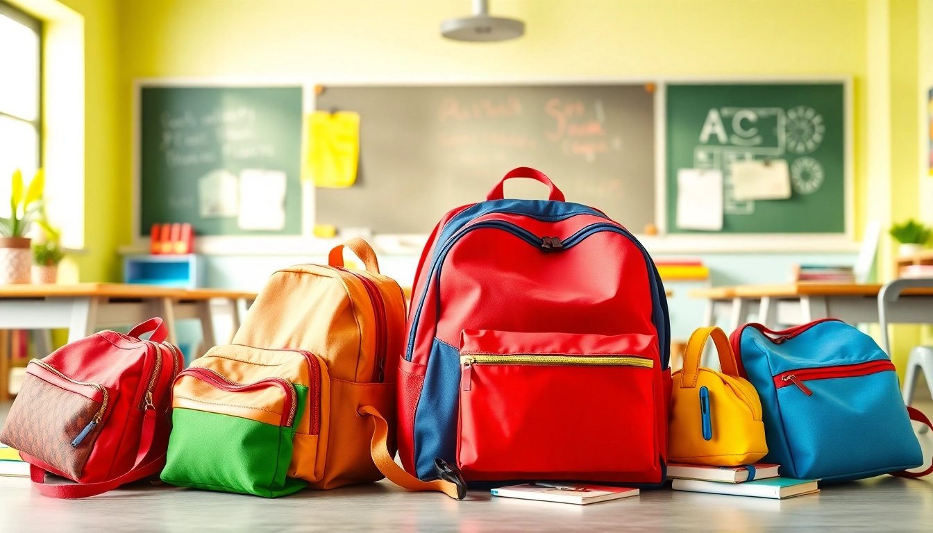 Handtasche für Schulen in verschiedenen Farben und Designs, ideal für Schüler.