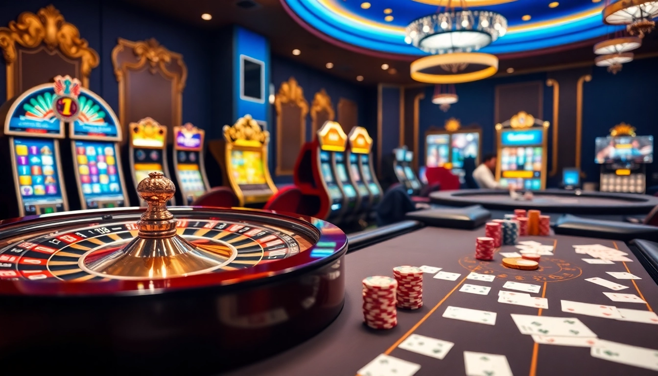 Découvrez l'excitation du casino en ligne français à une table de poker luxueuse avec des jetons et des cartes étincelants.