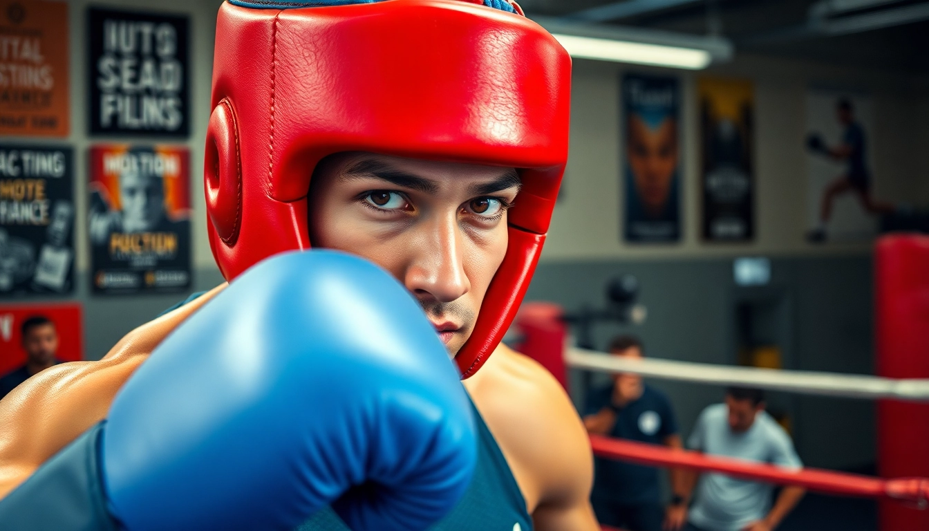 Effektives Kopfschutz beim Boxen in Aktion während des Trainings in einem Boxring.